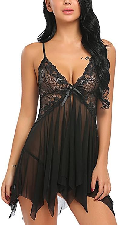 Women Lingerie Set Soft Babydoll Lace Cup Sling Nightwear Mesh Chemise Teddy Sleepwear Dress 8-32(L-4XL)