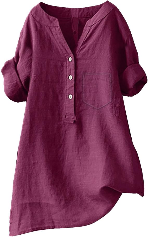 Nantdog Boho Linen Shirts for Women 2025 Gauze Short Sleeve V Neck Button Loose Fit Blouses Vacation Dress Casual Tunic Tops