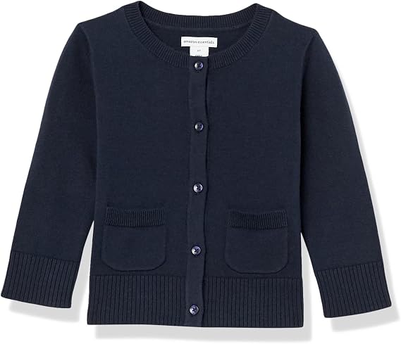 Amazon Essentials Girls and Toddlers' Uniform Slim Fit Crewneck Cardigan Sweater