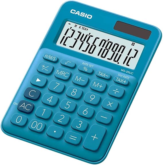 Casio Ms-20Uc-Bu-N-Dc Casio Mini Masa Hesap Makinesi, Mavi
