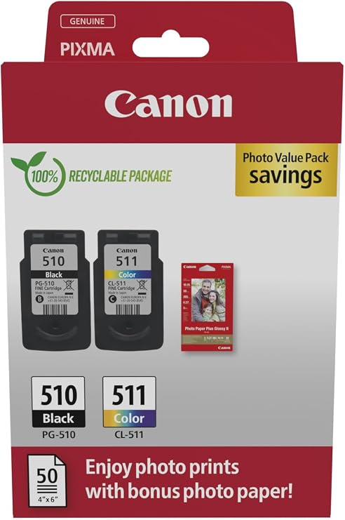 Canon PG-510 + CL-511 FINE Genuine Ink Cartridges + Photo Paper
