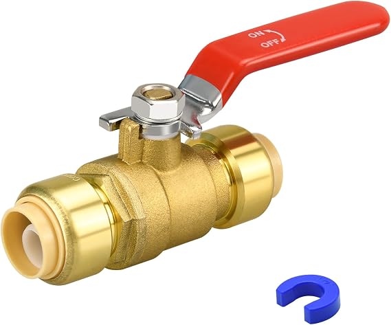 1/2" Push Fit Ball Valve with Disconnect Clip, Push-Fit Shut Off Valve
