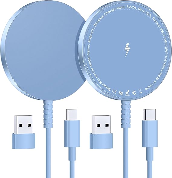 MagSafe Charger 2 Pack: Magnetic Wireless Charge iPhone 17-12 & AirPods | Strong Magnet Charging Pad, with Dual USB C to A Converters, Ultra-Thin & Portable, Ideal for Home Office & Travel, White