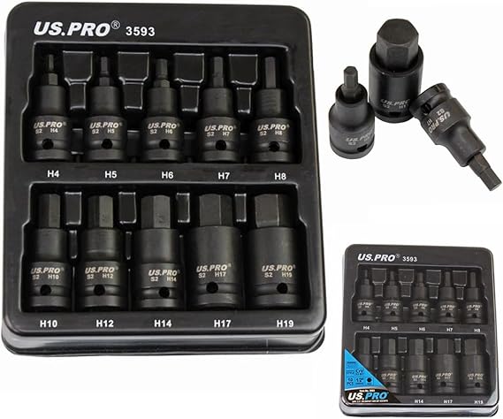 US PRO Tools 10pc Impact Hex Bit Socket Set 1/2'' Drive 4mm to 19mm 3593