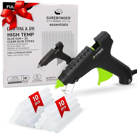 Surebonder High-Temp 40W Hot Glue Gun Kit with 20 Full-Size All-Purpose Glue Sticks - Perfect for Crafts, DIY Projects, and Repairs