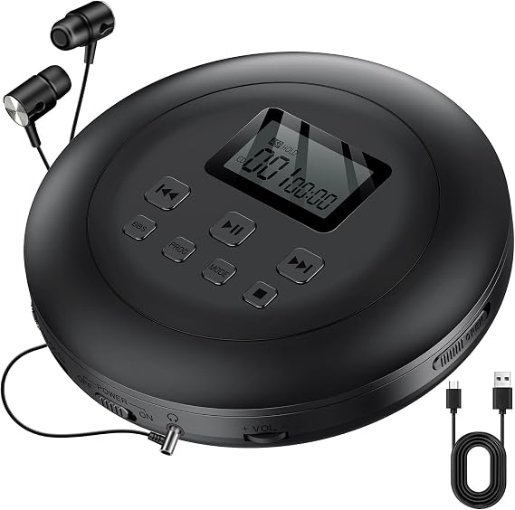Gueray CD Player Portable CD Discman : Portable CD Player for Car CD Discman Anti-Skip Shockproof Personal CD Player with Headphones Jack USB AUX & LCD Display CD Disc Memory Function (Black)