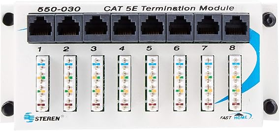 Steren 8 Port Network Hub - FastHome Cat 5E Termination Data Hub Module - High-Speed Network Connector for Home & Office