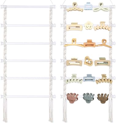 Macrame Hair Claw Clip Organizer,White Hanging Hair Clip Holder and Storage for Women Girls,Claw Clip Hanger Home Decor for Wall,Door,Closet