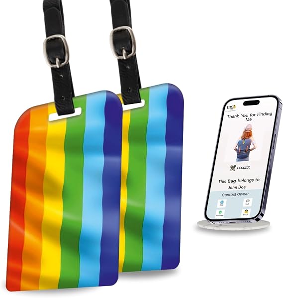 tag8 [Pack 2] Pride Flag Smart Bag Tag | Trendy Luggage Tag ID Identification Fashionable Digital Name Tag | Airline Compliant, SITA World Tracer Code Enabled | Travel Gift Idea, Collectible