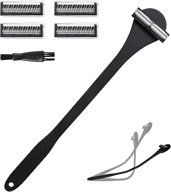 Back Shaver for Men 46m/18in, Back Hair Removal with Adjustable Handel, Shave Wet or Dry (2 Replacement Blades Included)