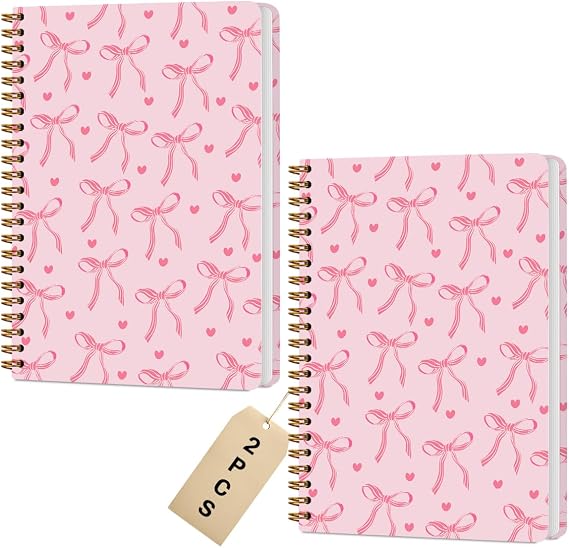 2 Packs Pink Bow Spiral Notebook College Ruled Trendy Notebook Journal