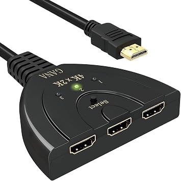 HDMI Switch, GANA 4K HDMI Splitter 3 in 1 Out, 3-Port Switcher Selector with Pigtail HDMI Cable,Supports Full HD 4K 30Hz 1080P 3D Player, Compatible with PS4/3, Xbox, Fire Stick, Roku, PC,TV