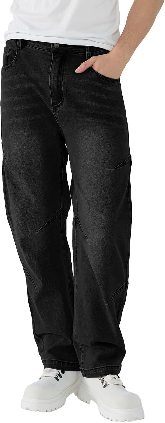 Susclude Mens Baggy Jeans Relaxed Fit Y2k Jeans Wide Leg Summer Hip Hop Casual Streetwear Fashion Vintage Denim Pants