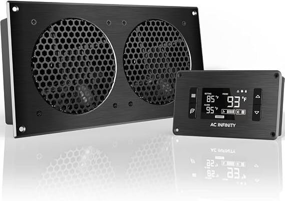AC Infinity AIRPLATE T7, Quiet Cooling Fan System 12 with Thermostat Control, for Home Theater AV Cabinets
