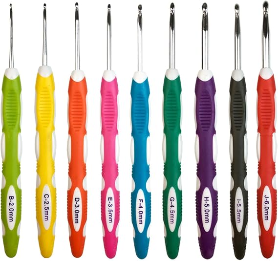 Ergonomic Crochet Hooks Set,Silicone Crochet Hook,9 Size 2mm(B/2)-6mm(J/10)