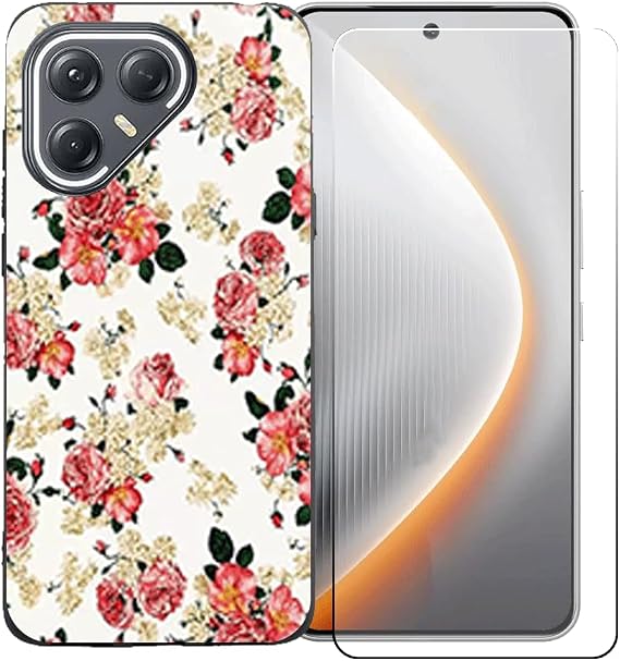 Case for Tecno Pova 7 Ultra 5G (6.67") with Tempered Glass Screen Protector, Soft Silicone Shell Bumper Shockproof TPU Protective Cover,LLM1