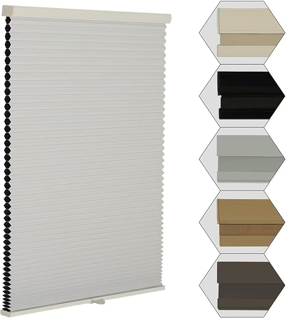 Cordless Blackout Window Blinds & Shades Pull Down Room Darkening Window Shades Light Blocking Honeycomb Cellular Shade for Indoor Windows Easy to Install 29 inch Wide, H64 White Blinds