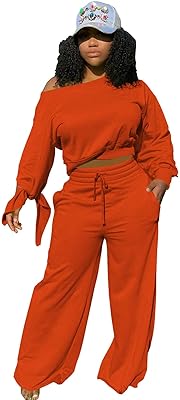 TOPSRANI Womens 2 Piece Outfits Casual Solid Sweatsuits Baggy Long Sleeve Loose Matching Wide Leg Tracksuit Pants Sets