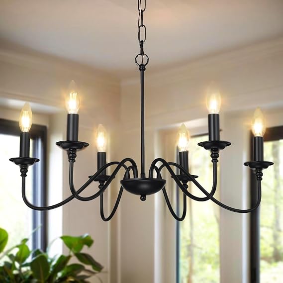Alighting Black Chandelier, 6 Light Farmhouse Ceiling Light [Energy Class A++]
