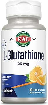 KAL L-Glutathione, Reduced Glutathione Supplement, High Absorption Antioxidant, Orange Flavor Instant Dissolve ActivMelt, Vegetarian, Lab Verified, 90 Servings, 90 Micro Tablets
