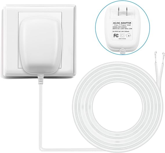 24 Volt Power Adapter/Transformer,C-Wire Adapter Thermostat,Compatible with All Versions of Ring Doorbell and Thermostat for Ecobee,Sensi and Honeywell(25Ft Cable)