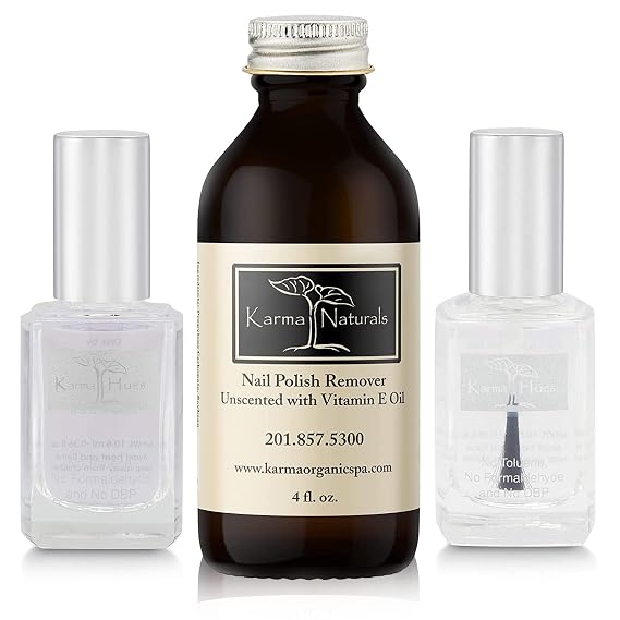 karma organic Unscented Nail Polish Remover, Non-Toxic Nail Treatment Vegan Cruelty-Free) (Unscented) (Unscented +Top/Triple Bas)