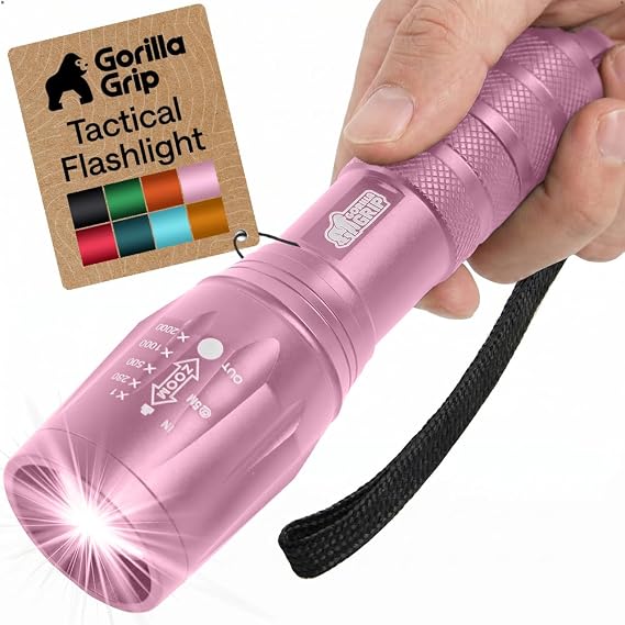GORILLA GRIP Powerful LED Handheld Flashlight, Pink