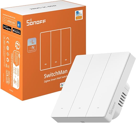 SONOFF Zigbee Smart Light Switch, Requires SONOFF Zigbee Hub, Smart Switch, No Neutral or with Neutral, APP Remote Control, Zigbee Switch ZBM5 86-Type, 3 Gang