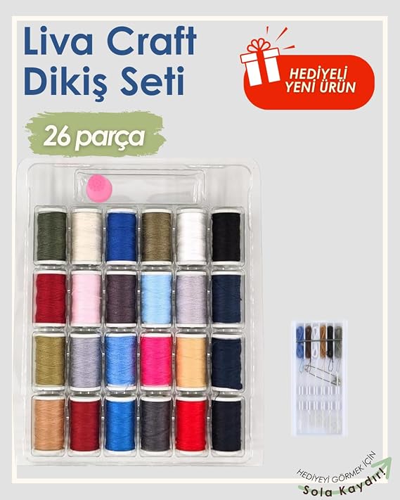 Liva Craft 26 Parça Dikiş Seti – İğne, Yüksük, İplik ve Aksesuarlarla Dikiş Kiti
