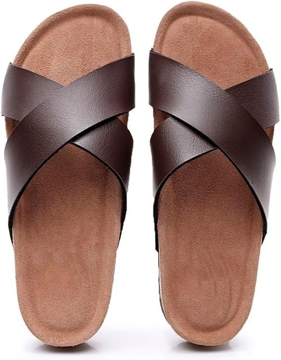 Slippers For Men Summer Cross Strap Sandals，Arch Support Slides Cork Footbed Outwear Beach Shoes Sandals Fashion(Color:Brown,Size:39 EU)