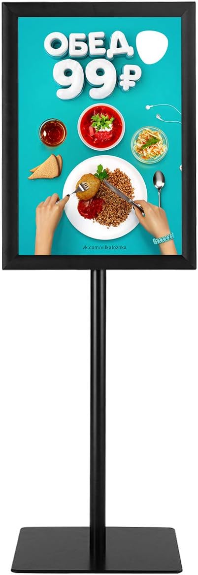 GiantexUK Sign Stand, Adjustable Aluminum Alloy Poster Stand with Stable Round Base, Snap Frame Floor Standing Sign Holder for Business Show School Advertisement Sales (Black, 42 x 30 x 124 cm)