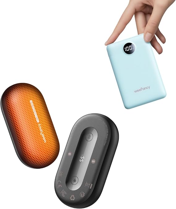 Ultra-Thin Mini Portable Charger 10000mAh & Rechargeable Electric Hand Warmers 2 Packs Kit