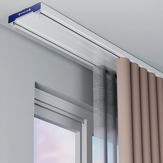 Silent Slide Double Curtain Track Aluminum Curtain Track Curtain Rods Heavy-Duty Curtains Rails Room Divider Curtain Track Ceiling Mount for Living Room Bedroom(White,3.2m(10.5ft))
