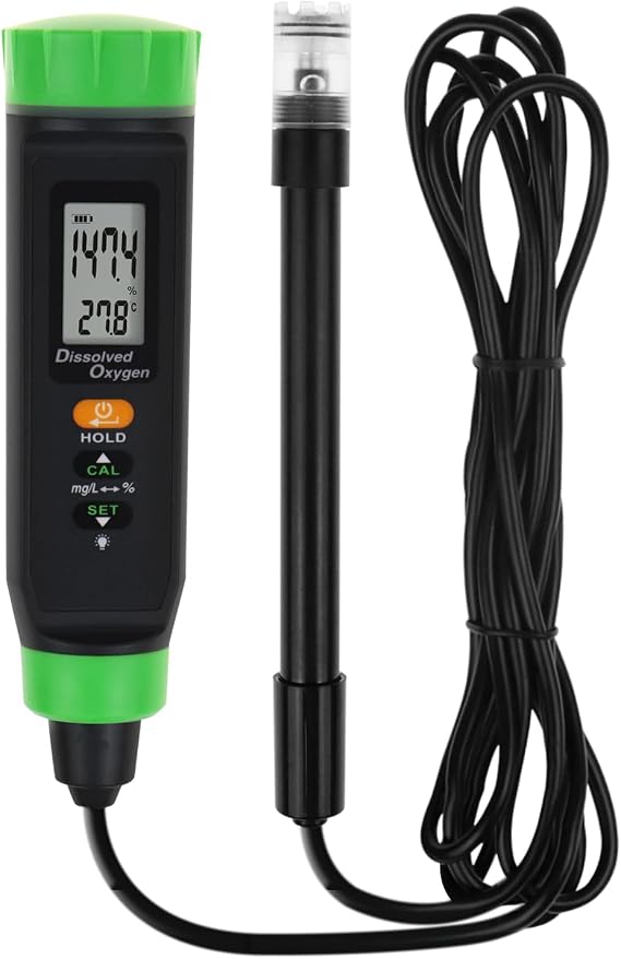 Dissolved Oxygen Meter with ATC Portable DO Meter with Long Cable, Dissolved Oxygen Test Kit Tester with Self Floating Probe Electrode