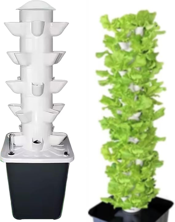 2025 Hydroponics Tower Vertical Garden Planner Tower Hydroponic Cultivation System Kit with Water Pump, Timer, Smart Water Supply Function, Food Grade for Herbs, Fruits and Vegetables