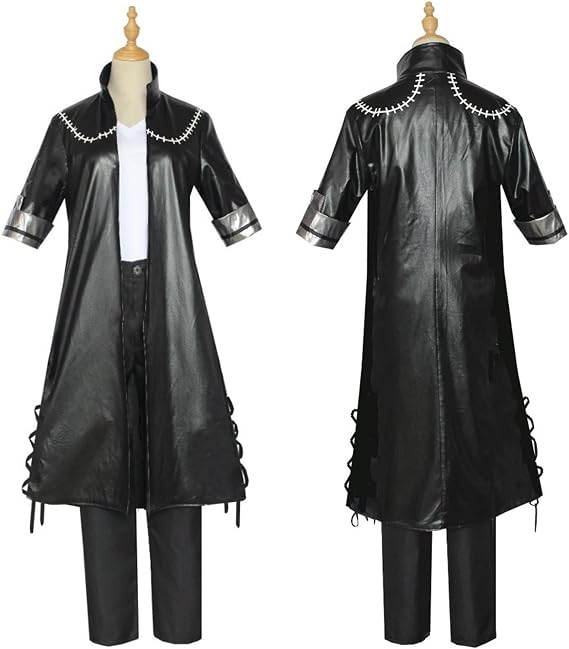 Black Leather Coat Cosplay Costume Set Long Jacket with Pants Shirt Gothic Stage Outfit for Halloween Men