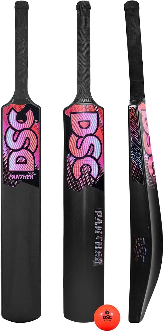 DSC Panther Plastic Bat with PVC Ball - Ideal for Tennis and Gully/Turf Cricket Bat for Kids, Color - Black, Size - Full (15 Years and Above)