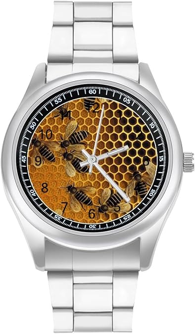 Bees on Hive Watch Minimalist Stainless Alloy Wristwatch Premium Steel Band Casual Watch Lightweight Alloy Slim Timepiece Case Stainless Steel Band Wristwatch