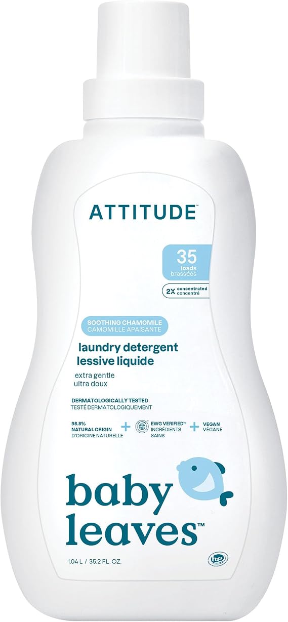 ATTITUDE Baby Laundry Detergent Liquid, EWG Verified, Safe for Baby Clothes, Infant and Newborn, Vegan and Naturally Derived Washing Soap, HE Compatible, Soothing Chamomile, 35 Loads, 1.04 Liters
