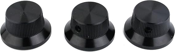 Guyker Electric Guitar Bass Control Potentiometer Knobs, Aluminum alloy Hat Top Metal Volume Knob Replacement Parts (3 Piece, Black)