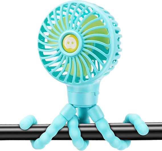 Portable Stroller Fan USB Clip on Fan Rechargeable Small Personal Mini with Removable Flexible Tripod 3 Speed 360 Rotate Can Handheld and Desk for Stroller Car Seat Crib Travel Outdoor (Blue-1)