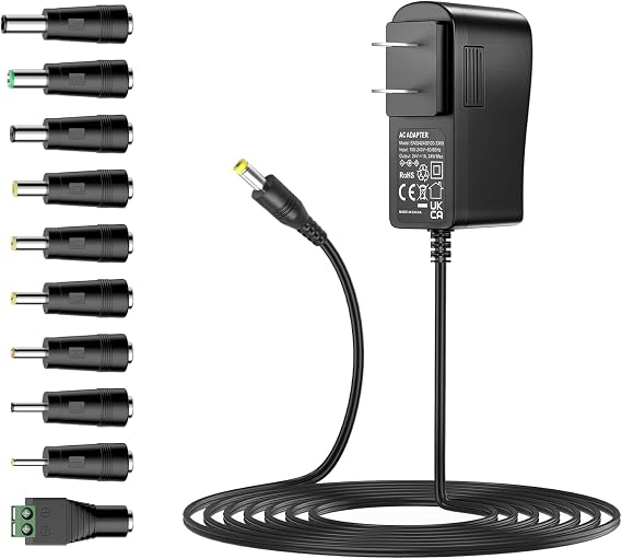 24V 1A Power Supply DC 24V Power Charger Cord AC Adapter | Universal AC Adapter for Ride on Toys Massage Gun LED Strip Lights, with 10 Interchangeable DC Jacks