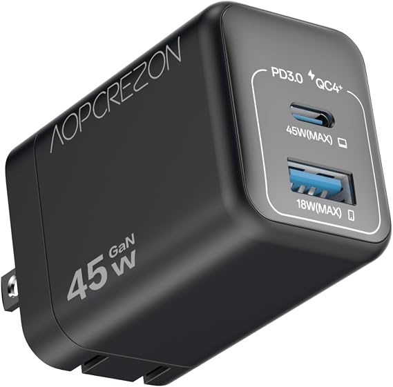 45W Dual Port USB Wall Charger, PD3.0 QC4+ Fast Charging Adapter, Black One