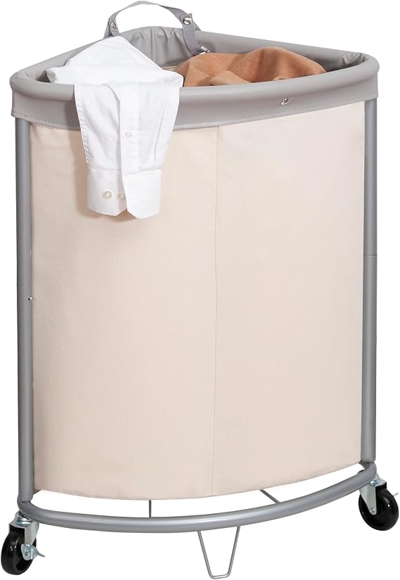 STORAGE MANIAC Corner Laundry Hamper, 110L Commercial Laundry Hamper with Heavy Duty Steel Frame and Removable Bag, Industrial Rolling Laundry Sorter, Heavy Duty Laundry Basket Organizer, Beige