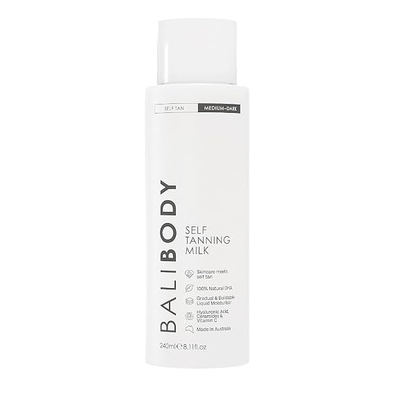 Bali Body Self Tan Milk, Buildable Long-Lasting Gradual Tanning Lotion & Vegan Self Tanner, Lightweight Hydrating Formula, Streak-Free Natural Glow, Cruelty-Free Australian Made, 240ml/8.1 fl oz
