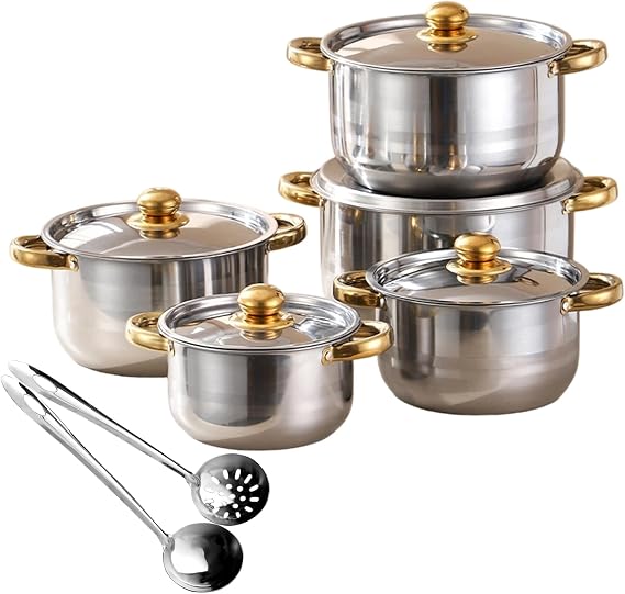 Stainless Steel Cookware Set,5 Cooking Piece Pot and Saucepan Set with Lids