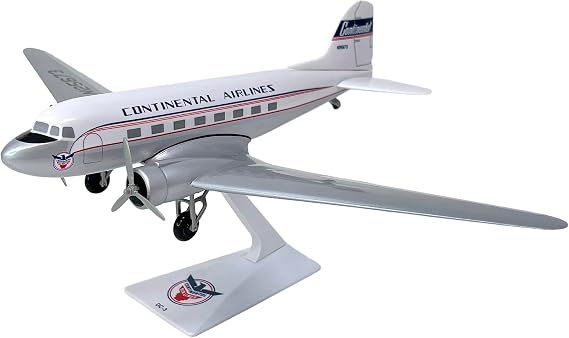 Continental DC-3 1:100 Scale - Plastic Snap-Fit Model Airplane - Collectible Replica of Continental Airlines Aircraft - Part #ADC-00300C-001