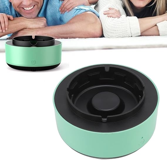 Smart Ashtray Self Extinguishing, 2 in 1 Air Purifier Ashtray with Filter Multifunctional Smokeless Ashtray Air Purifier Ashtray for Home Car Office (Green and Black)