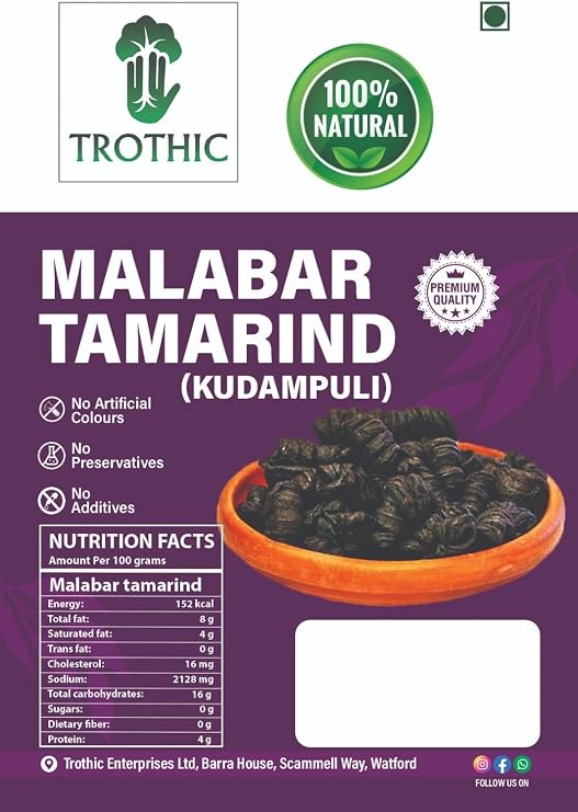 Trothic Spices Dried Malabar Tamarind Brindleberry Fish Tamarind Kudampuli 250g