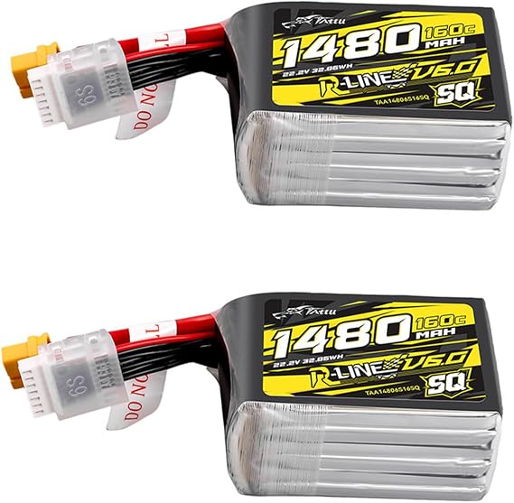 TATTU R-Line Version 6.0 1480mAh 160C 6S1P 22.2V SQ Lipo Battery Pack with XT60 Plug(2Pcs)